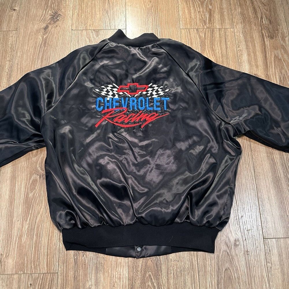 VTG Westark Chevrolet Embroidered Black Satin Bomber Jacket Size XL -‎ PRISTINE